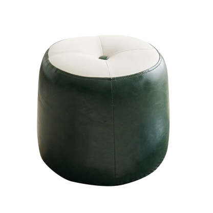 Retro Leather Wood Round Stackable Button Footstool