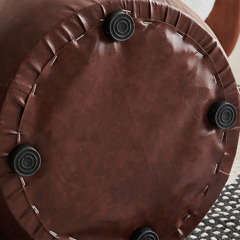 Retro Leather Wood Round Stackable Button Footstool