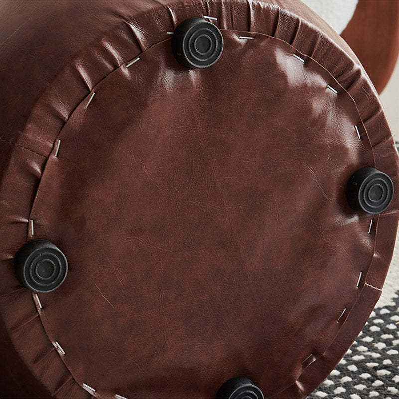 Retro Leather Wood Round Stackable Button Footstool