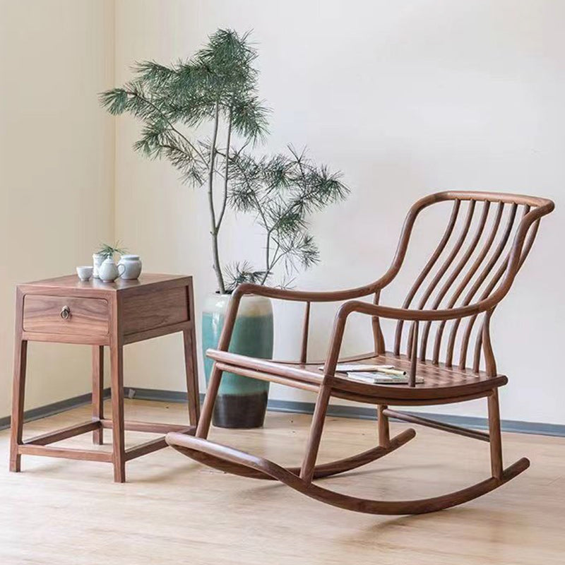 Chinese Elm Wood Linear Square Rocking Chair