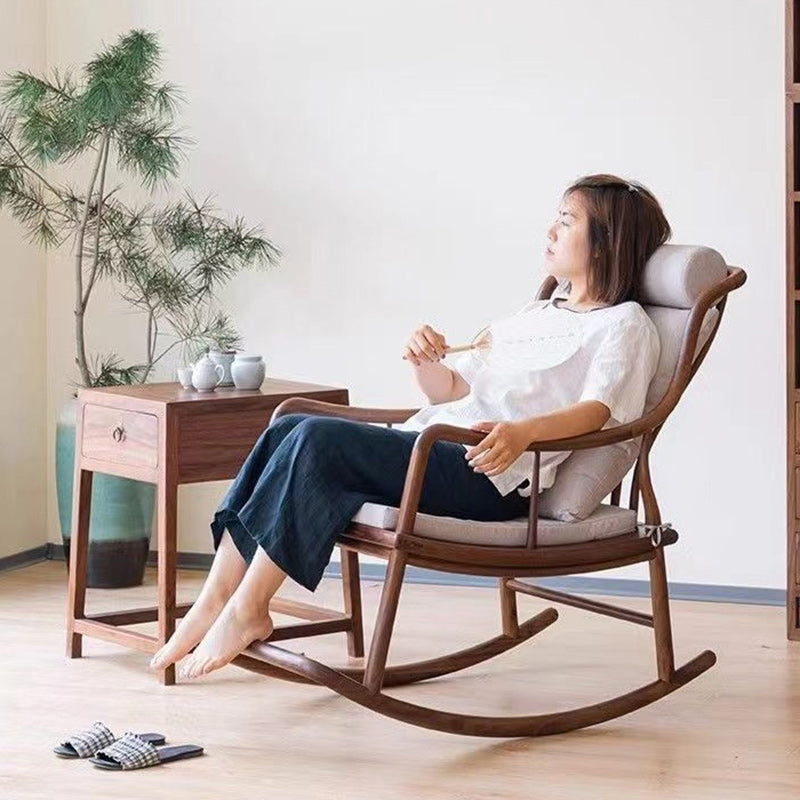 Chinese Elm Wood Linear Square Rocking Chair