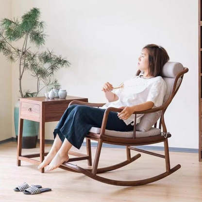 Chinese Elm Wood Linear Square Rocking Chair
