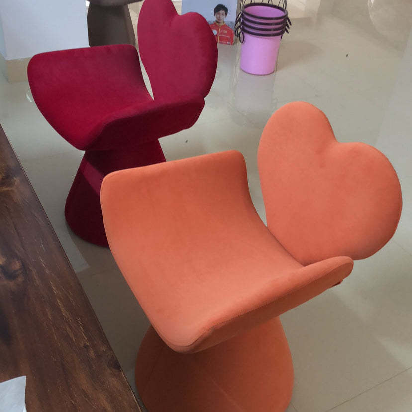 Nordic Velvet Wood Heart-Shaped Swivel Vanity Stool — Swivel / Black