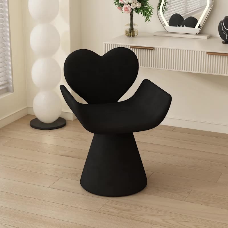 Nordic Velvet Wood Heart-Shaped Swivel Vanity Stool — Non-Swivel / Orange