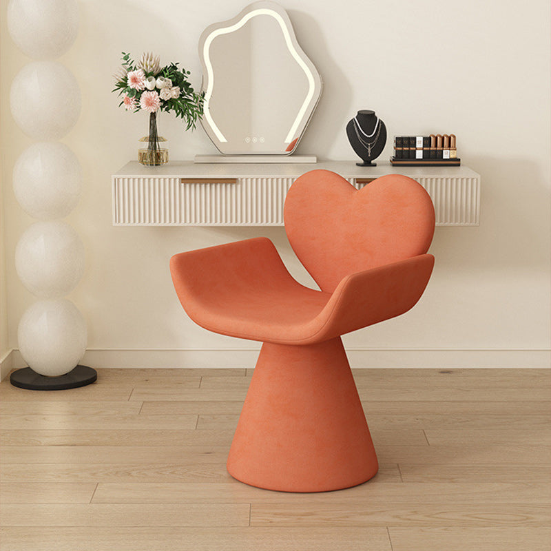 Nordic Velvet Wood Heart-Shaped Swivel Vanity Stool — Non-Swivel / White