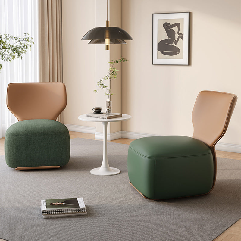Nordic Wood Leather Cotton-Linen Swivel Accent Chair — Non-Swivel / Leather / Brown