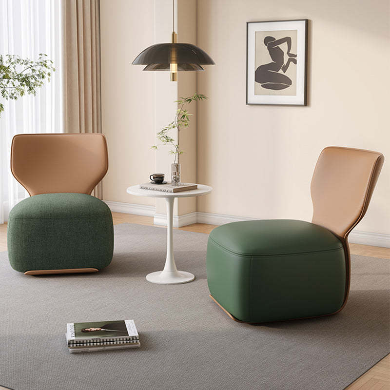Nordic Wood Leather Cotton-Linen Swivel Accent Chair — Non-Swivel / Leather / Brown