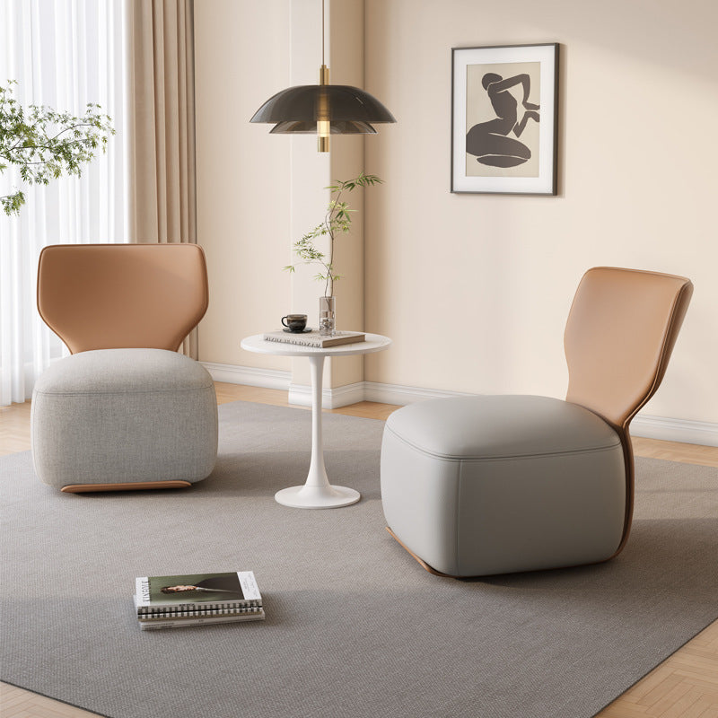 Nordic Wood Leather Cotton-Linen Swivel Accent Chair