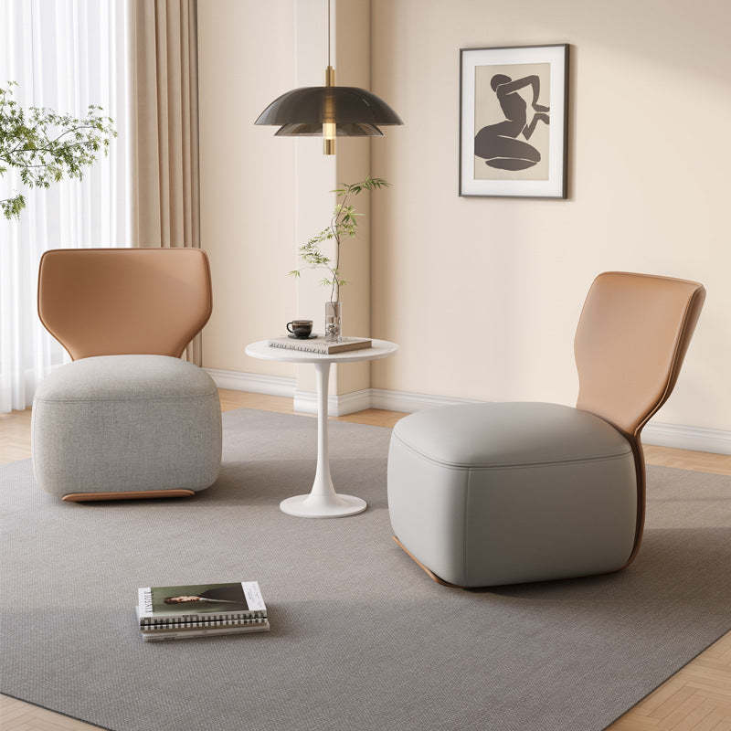 Nordic Wood Leather Cotton-Linen Swivel Accent Chair