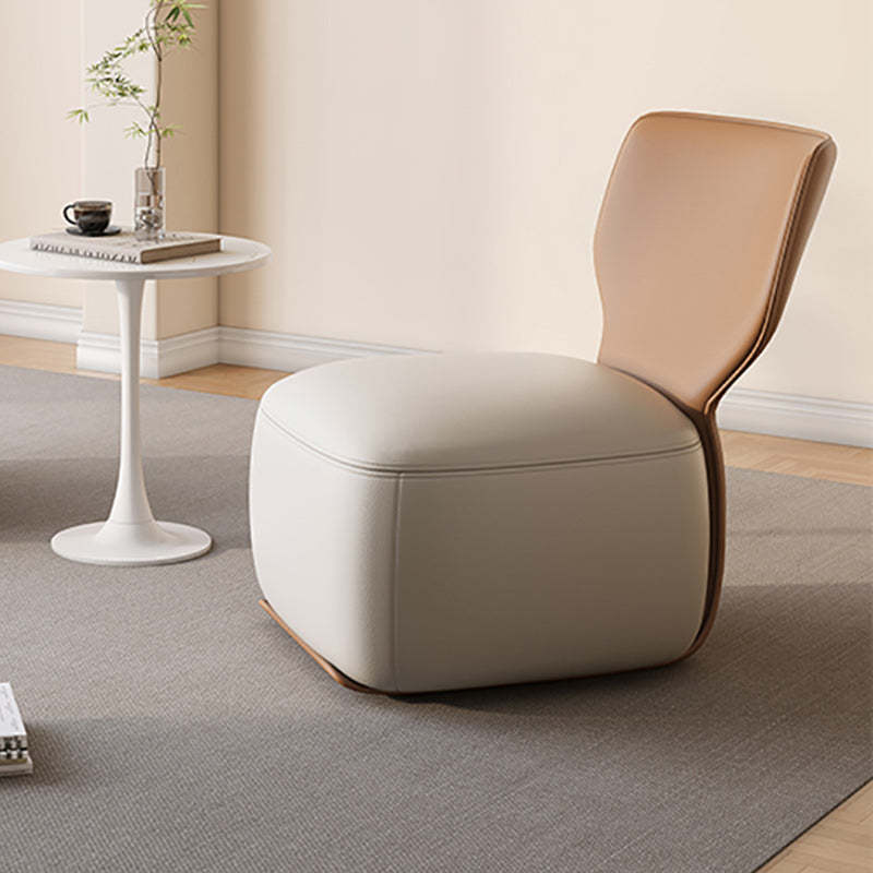 Nordic Wood Leather Cotton-Linen Swivel Accent Chair — Non-Swivel / Cotton-Linen / Brown