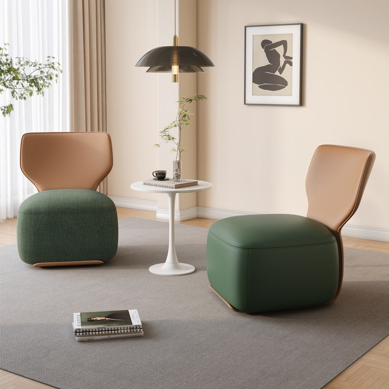 Nordic Wood Leather Cotton-Linen Swivel Accent Chair