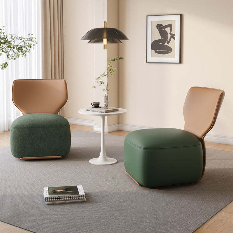 Nordic Wood Leather Cotton-Linen Swivel Accent Chair