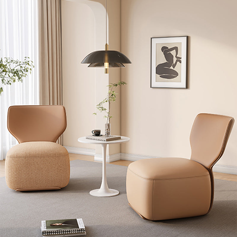Nordic Wood Leather Cotton-Linen Swivel Accent Chair