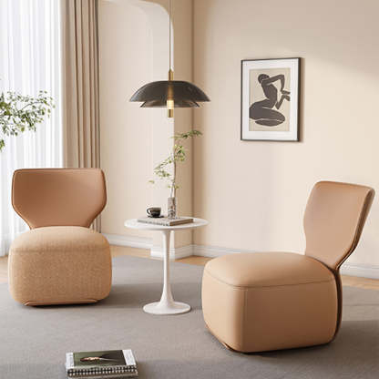 Nordic Wood Leather Cotton-Linen Swivel Accent Chair