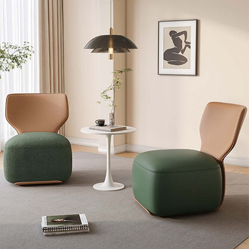 Nordic Wood Leather Cotton-Linen Swivel Accent Chair