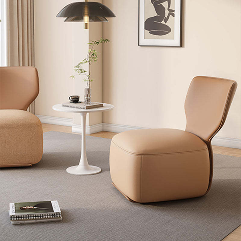 Nordic Wood Leather Cotton-Linen Swivel Accent Chair