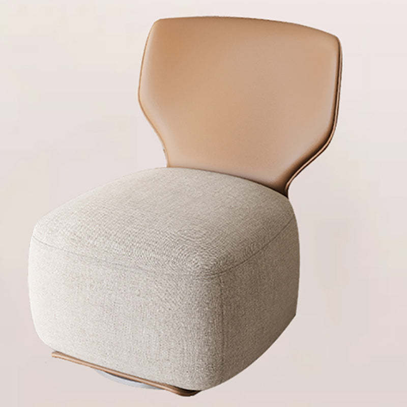 Nordic Wood Leather Cotton-Linen Swivel Accent Chair — Swivel / Cotton-Linen / Cream