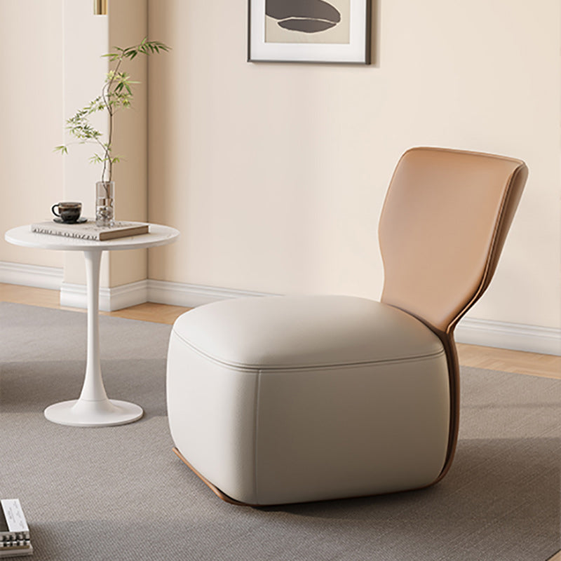 Nordic Wood Leather Cotton-Linen Swivel Accent Chair — Non-Swivel / Cotton-Linen / Light Gray