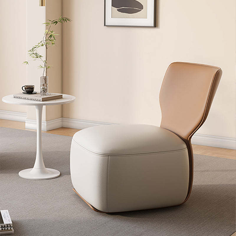 Nordic Wood Leather Cotton-Linen Swivel Accent Chair — Non-Swivel / Cotton-Linen / Light Gray