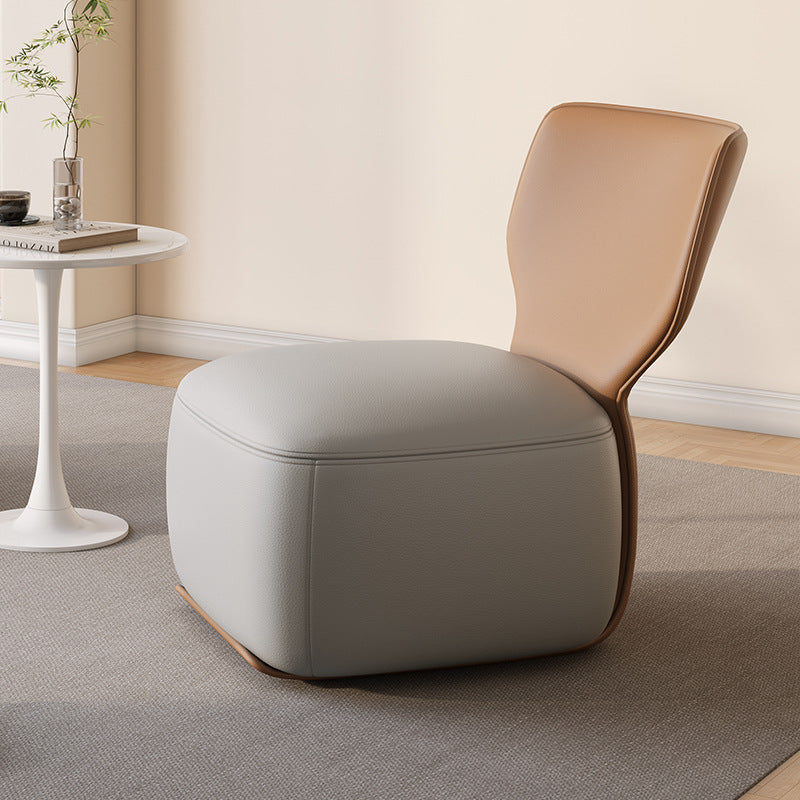 Nordic Wood Leather Cotton-Linen Swivel Accent Chair