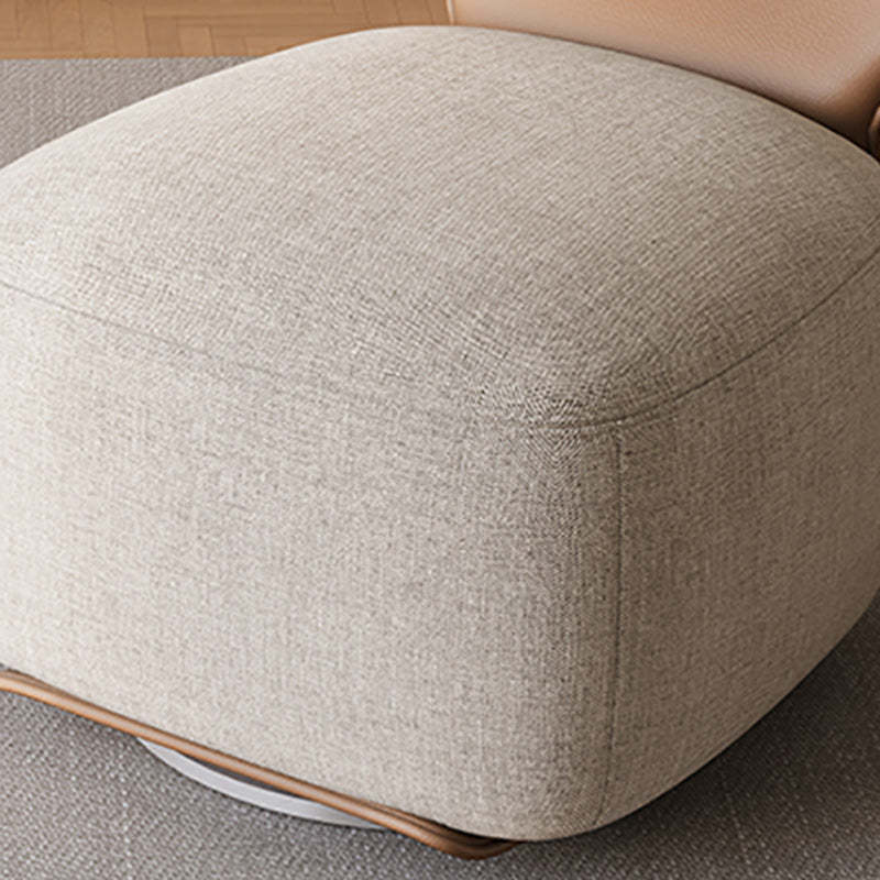 Nordic Wood Leather Cotton-Linen Swivel Accent Chair — Swivel / Leather / Brown