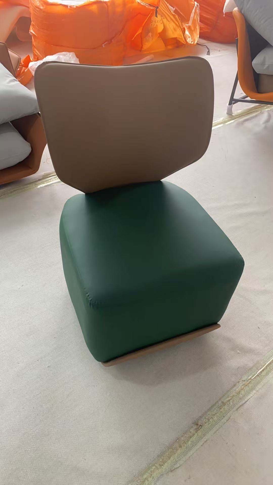 Nordic Wood Leather Cotton-Linen Swivel Accent Chair