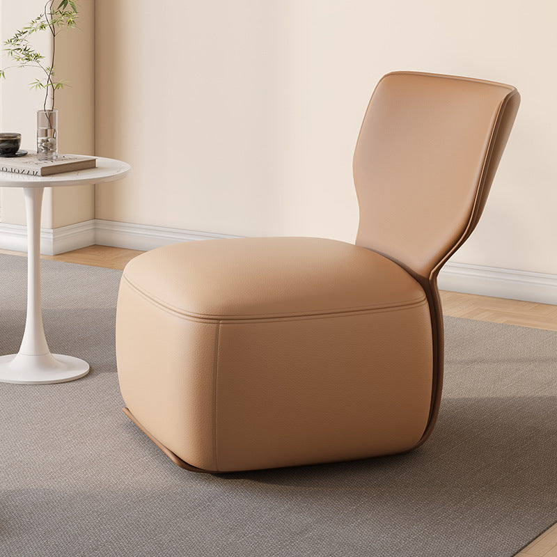 Nordic Wood Leather Cotton-Linen Swivel Accent Chair