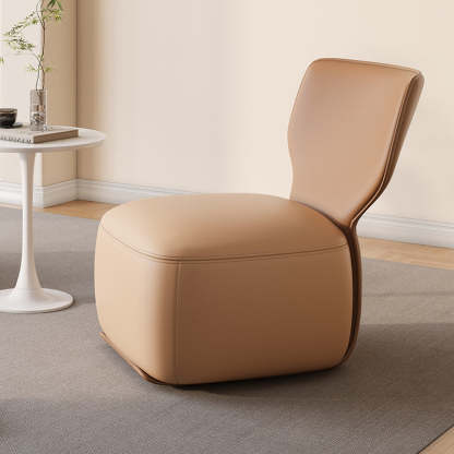Nordic Wood Leather Cotton-Linen Swivel Accent Chair