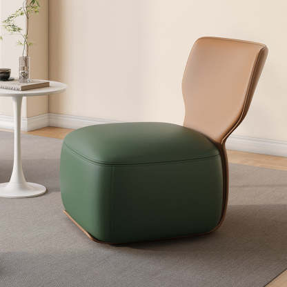 Nordic Wood Leather Cotton-Linen Swivel Accent Chair