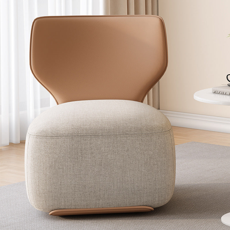 Nordic Wood Leather Cotton-Linen Swivel Accent Chair — Non-Swivel / Cotton-Linen / Cream