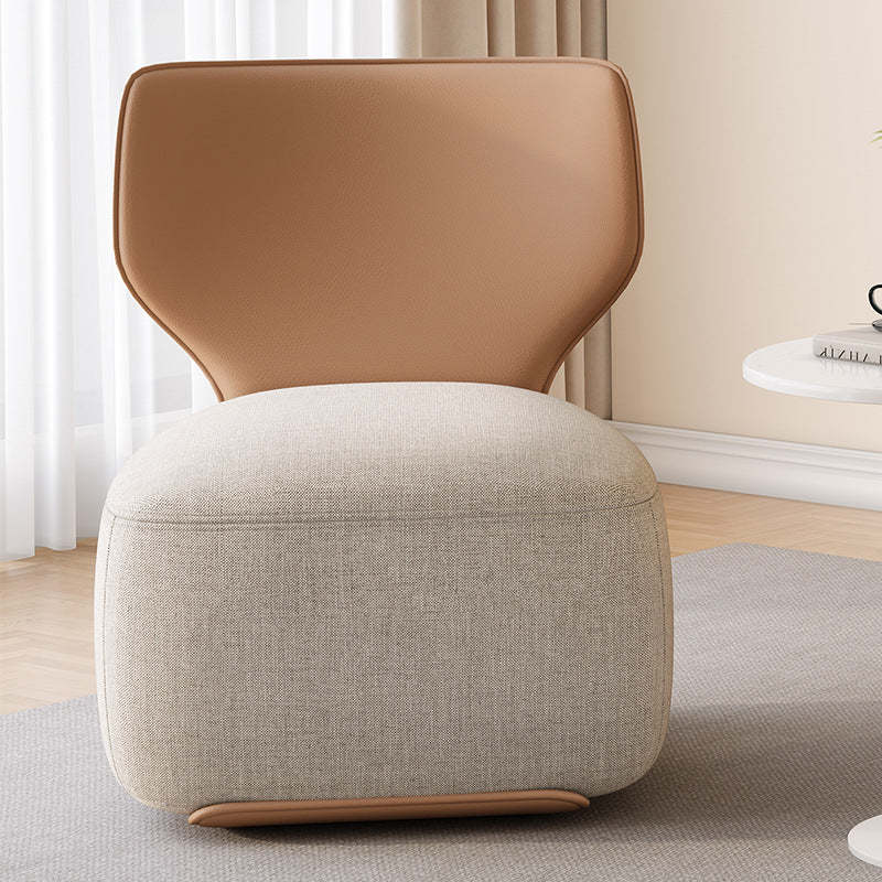 Nordic Wood Leather Cotton-Linen Swivel Accent Chair — Non-Swivel / Cotton-Linen / Cream