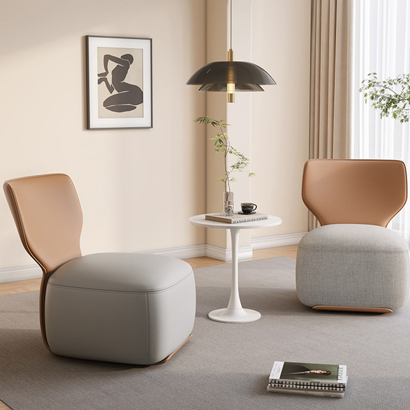 Nordic Wood Leather Cotton-Linen Swivel Accent Chair