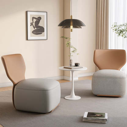 Nordic Wood Leather Cotton-Linen Swivel Accent Chair