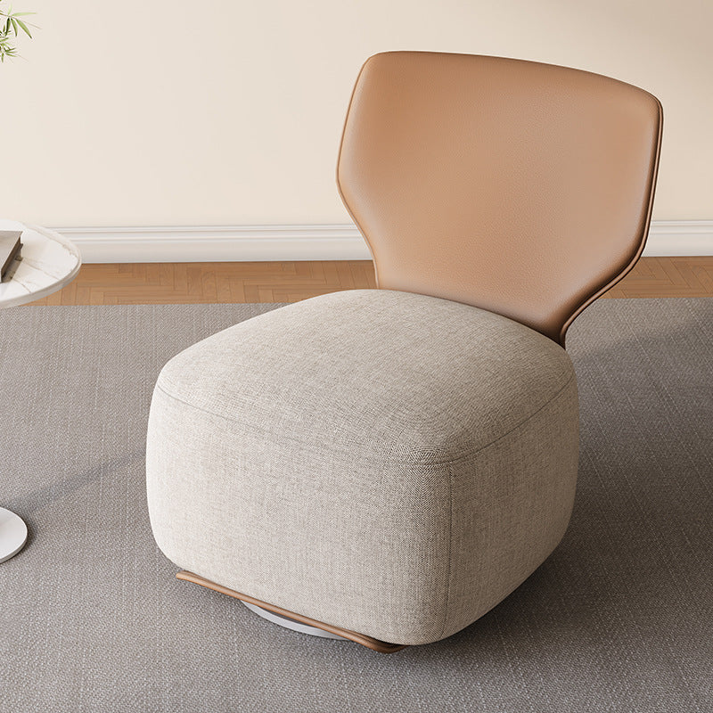 Nordic Wood Leather Cotton-Linen Swivel Accent Chair