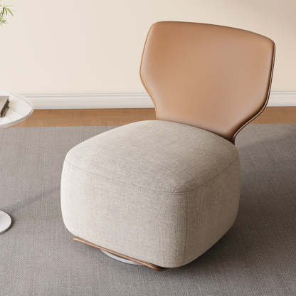 Nordic Wood Leather Cotton-Linen Swivel Accent Chair