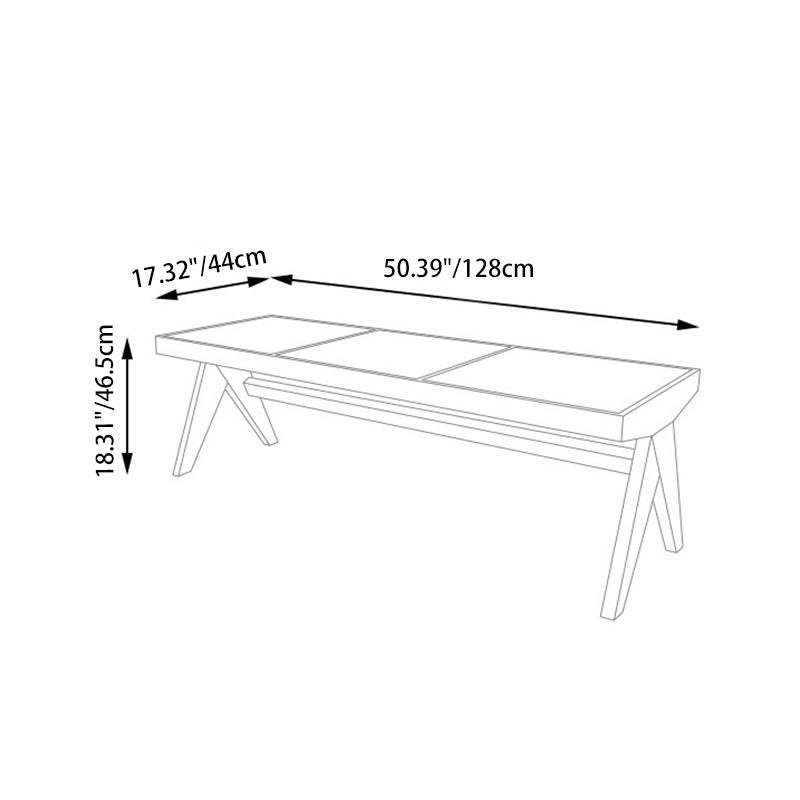 Japanese Rubberwood Rattan Rectangular V-Leg Bench — Double Seat / Black