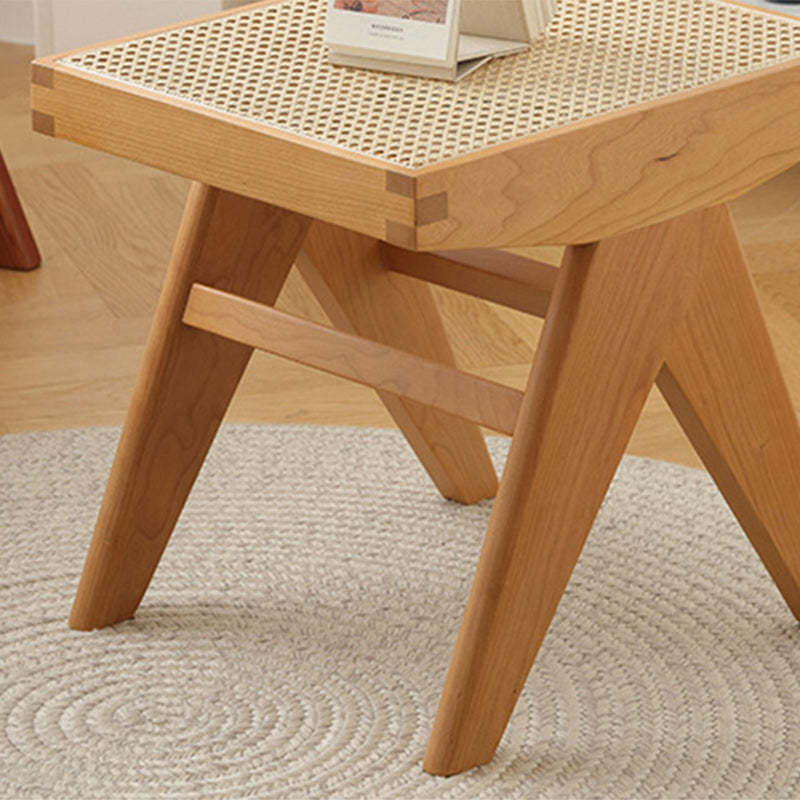 Japanese Rubberwood Rattan Rectangular V-Leg Bench — Triple Seat - Large / Wood Color