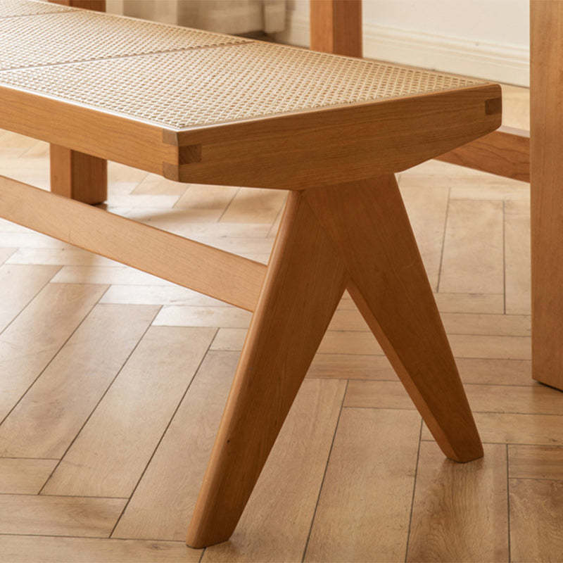 Japanese Rubberwood Rattan Rectangular V-Leg Bench — Triple Seat - Large / Cherry Wood Color