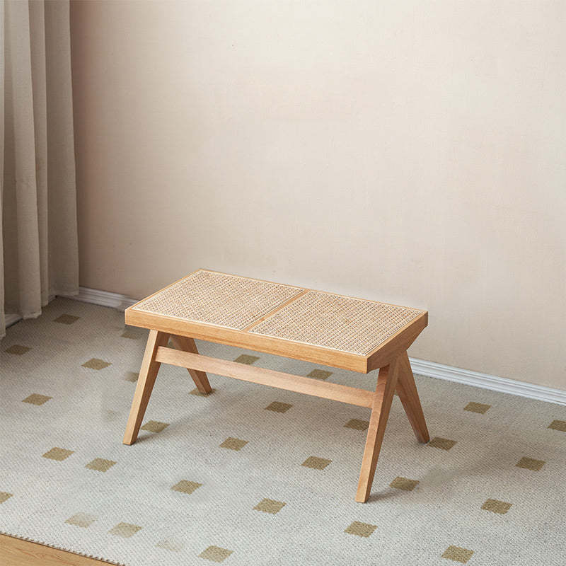 Japanese Rubberwood Rattan Rectangular V-Leg Bench
