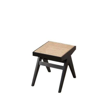 Japanese Rubberwood Rattan Rectangular V-Leg Bench