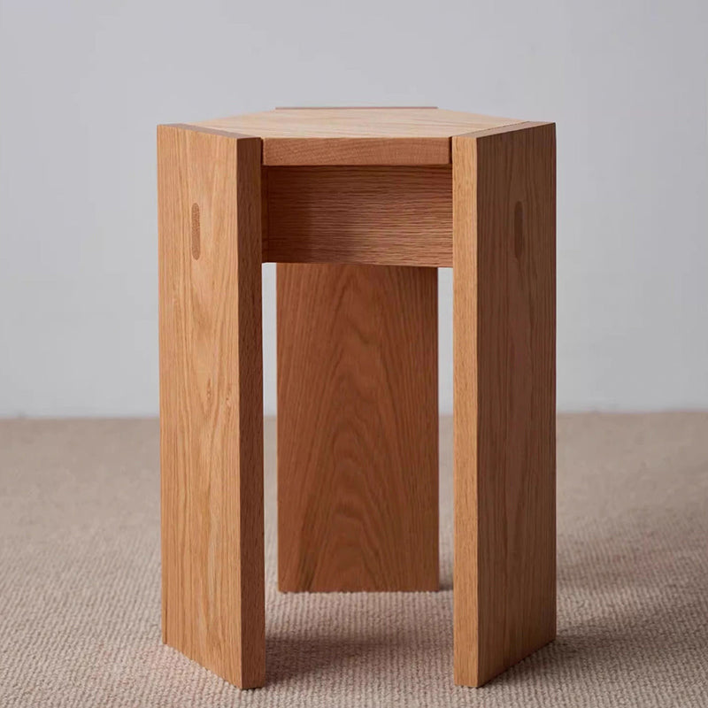 Modern Solid Wood Hexagonal Honeycomb Low Stool — Cherry Wood Color