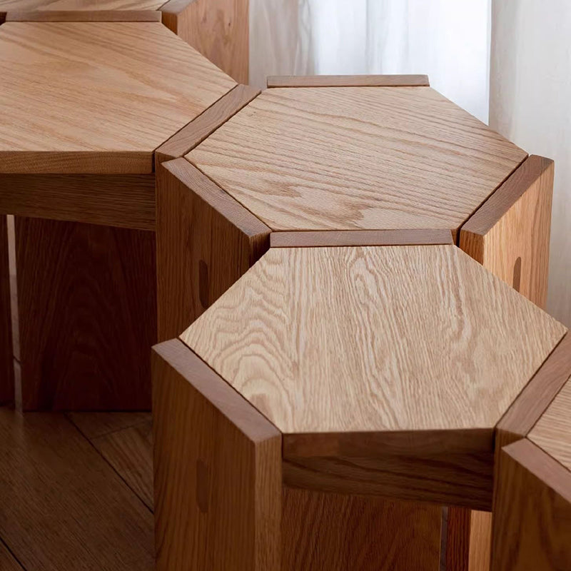 Modern Solid Wood Hexagonal Honeycomb Low Stool