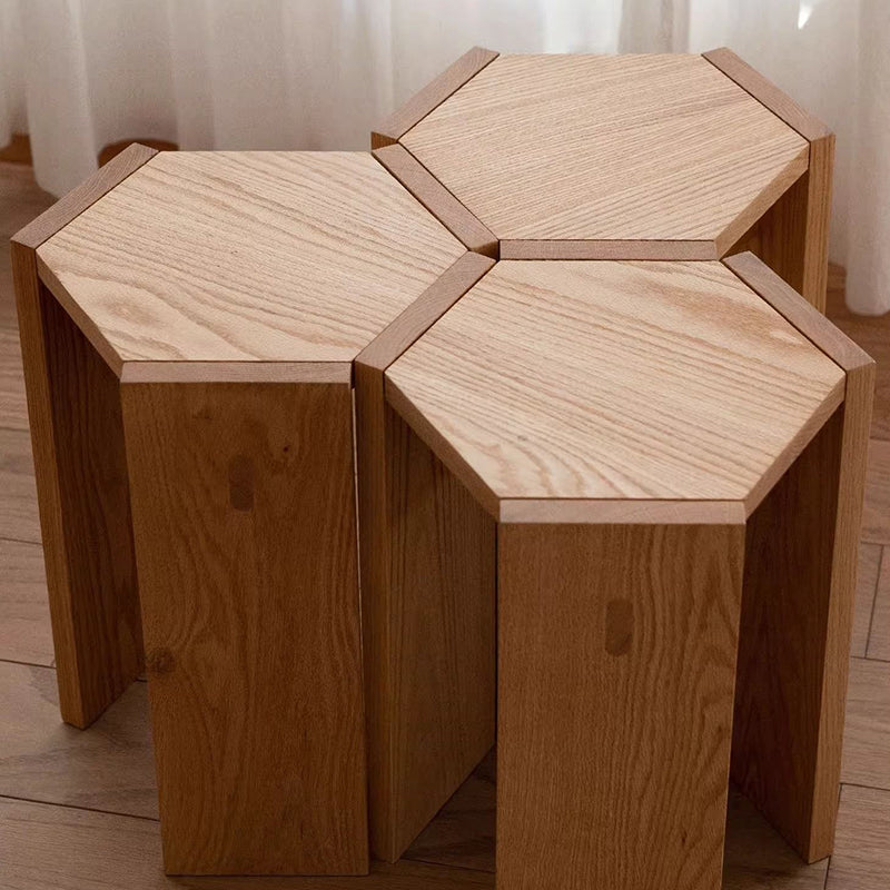 Modern Solid Wood Hexagonal Honeycomb Low Stool