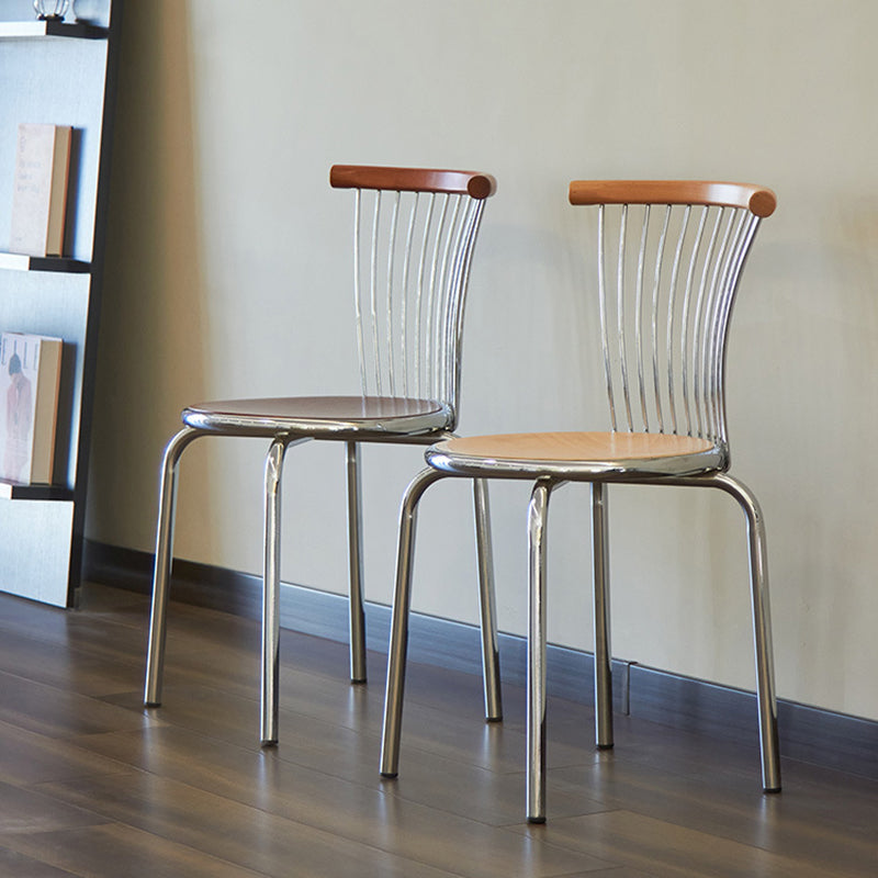 Mid-Century Ash Wood Iron Round Dining Chair