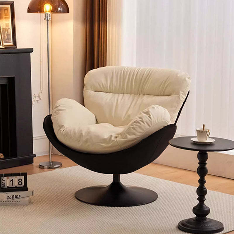 Nordic Leather Swivel Lounge Chair — Cotton / Black