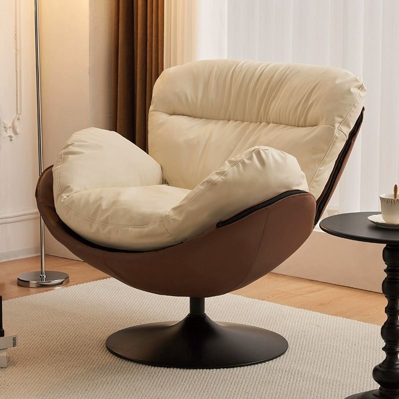 Nordic Leather Swivel Lounge Chair — Cotton / Orange