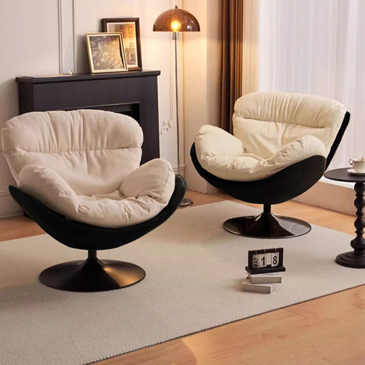 Nordic Leather Swivel Lounge Chair — Cotton / Brown