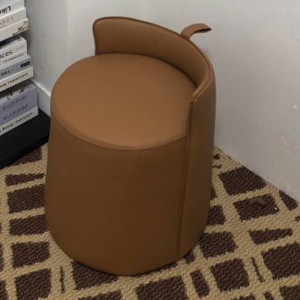 Nordic Cylinder Leather Wood Vanity Stool
