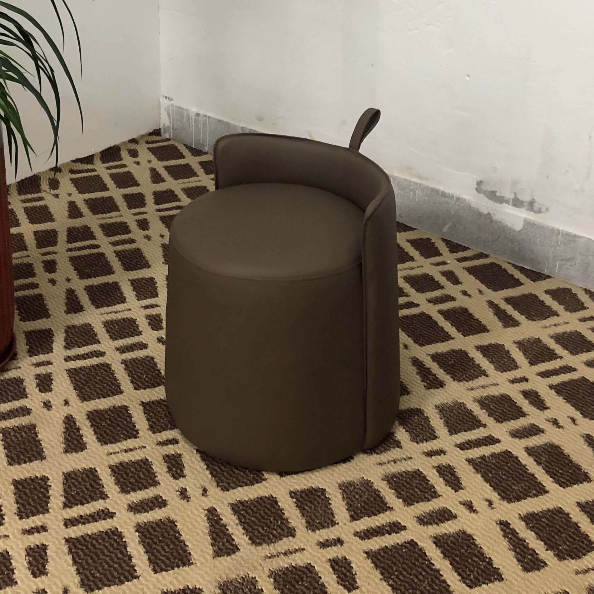 Nordic Cylinder Leather Wood Vanity Stool