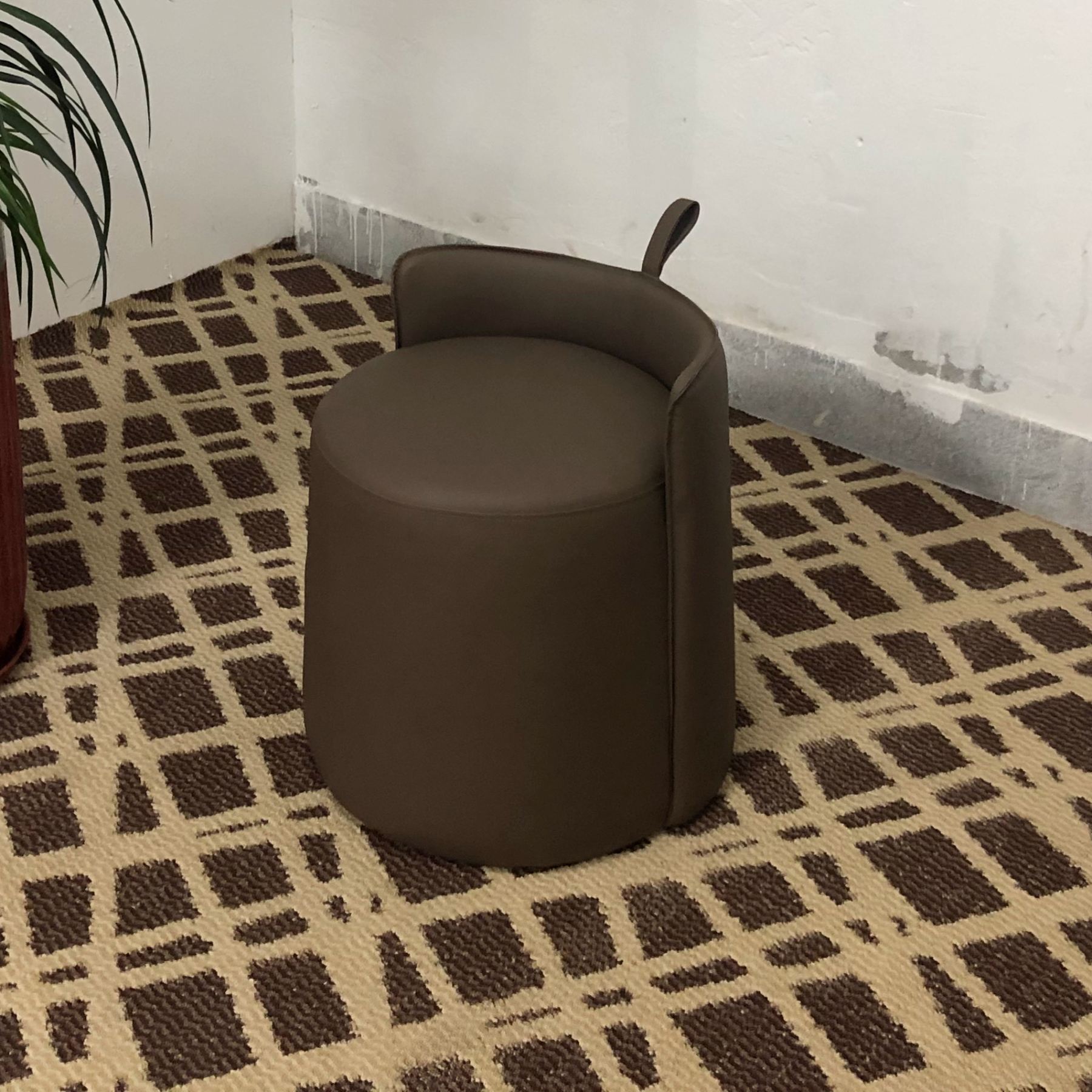 Nordic Cylinder Leather Wood Vanity Stool